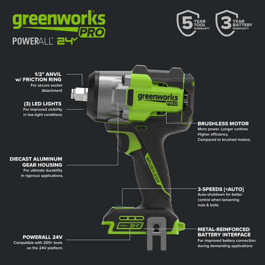24V PowerAll Pro 750 ft-lb Breakaway Torque 1/2