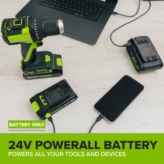 24V PowerAll High Power 8.0 Ah Battery, Rated for 1400W/65A