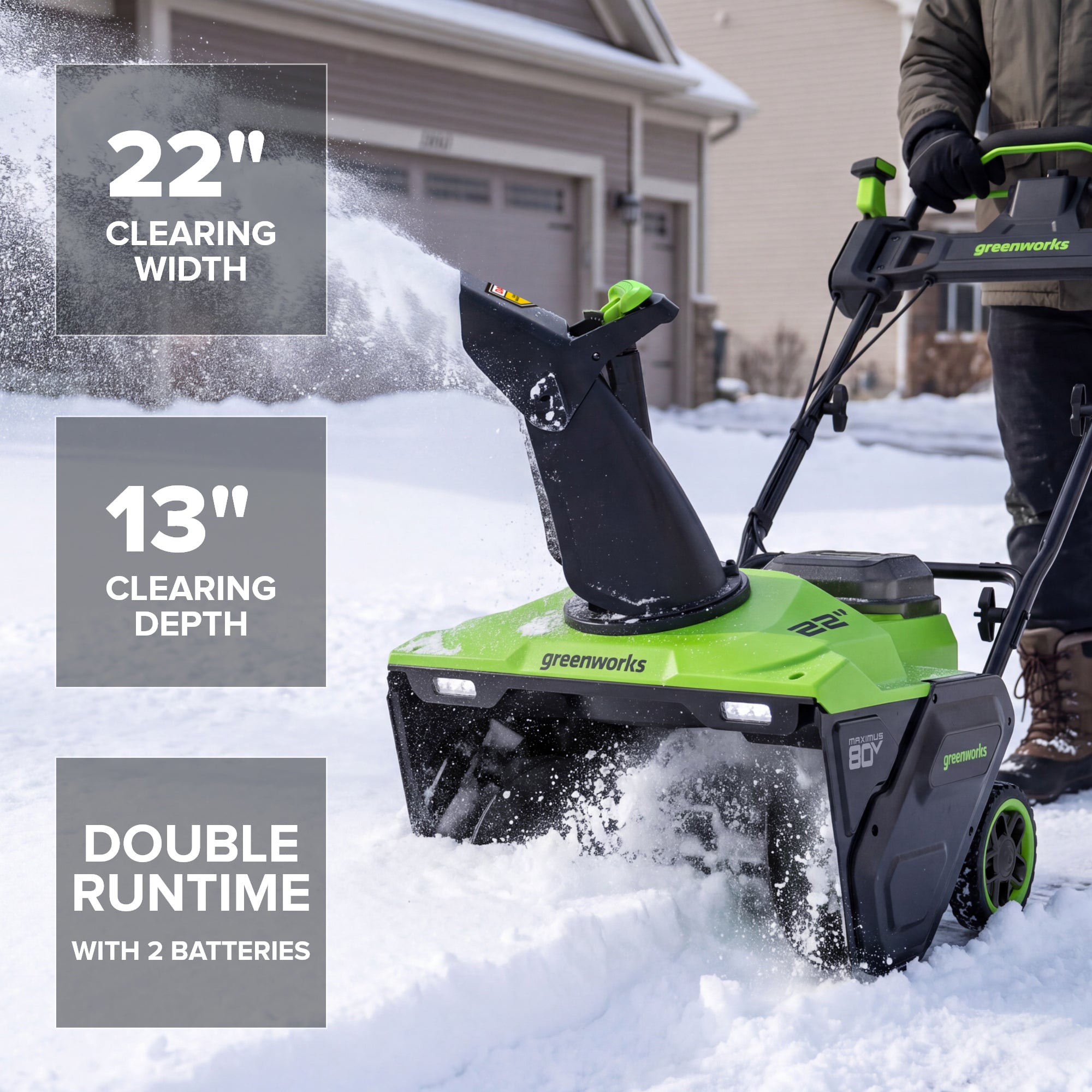 80V 22" Maximus Brushless Single-Stage Auger-Propelled Snow Blower: (2) 4.0 Ah Batteries, (1) 6A Single-Port Fast Charger