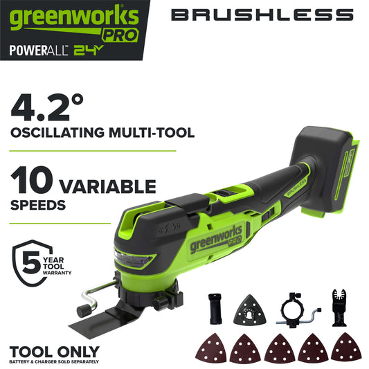 24V PowerAll Pro 4.2° Oscillating Multi-Tool Kit with with Depth Stop, Dust Extractor & Sanding Accessories