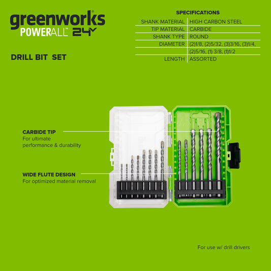 14-Piece Masonry Drill Bit Set, Sizes 1/8