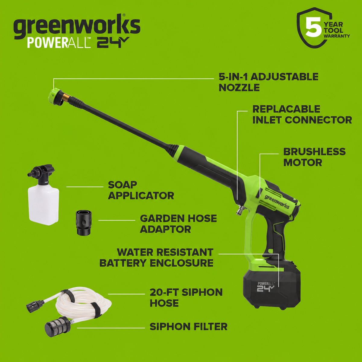 24V 700 PSI 0.8 GPM Cold Water Cordless Power Cleaner (Tool Only)