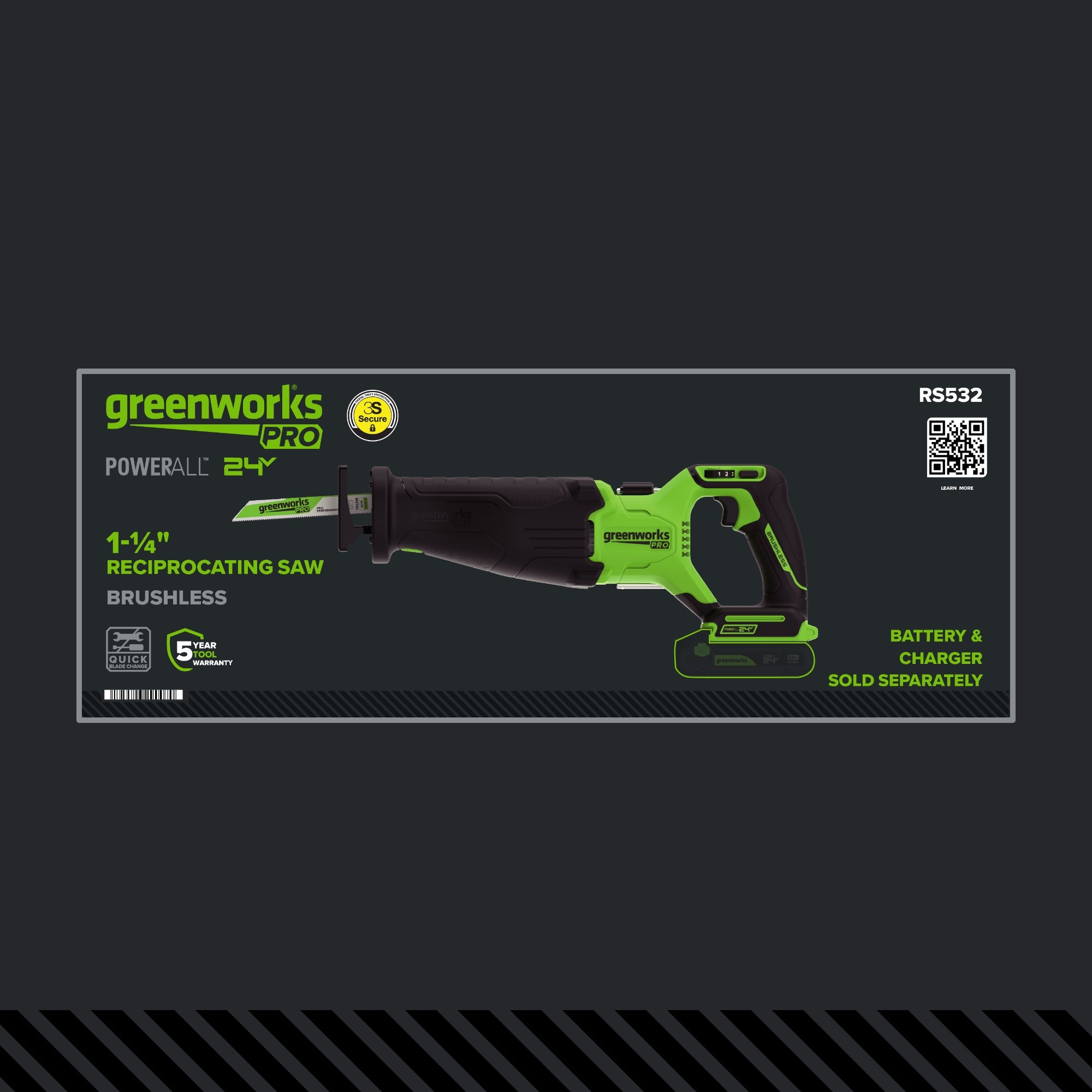 24V PowerAll Pro 1-1/4" Reciprocating Saw with Blade, 3,200 SPM
