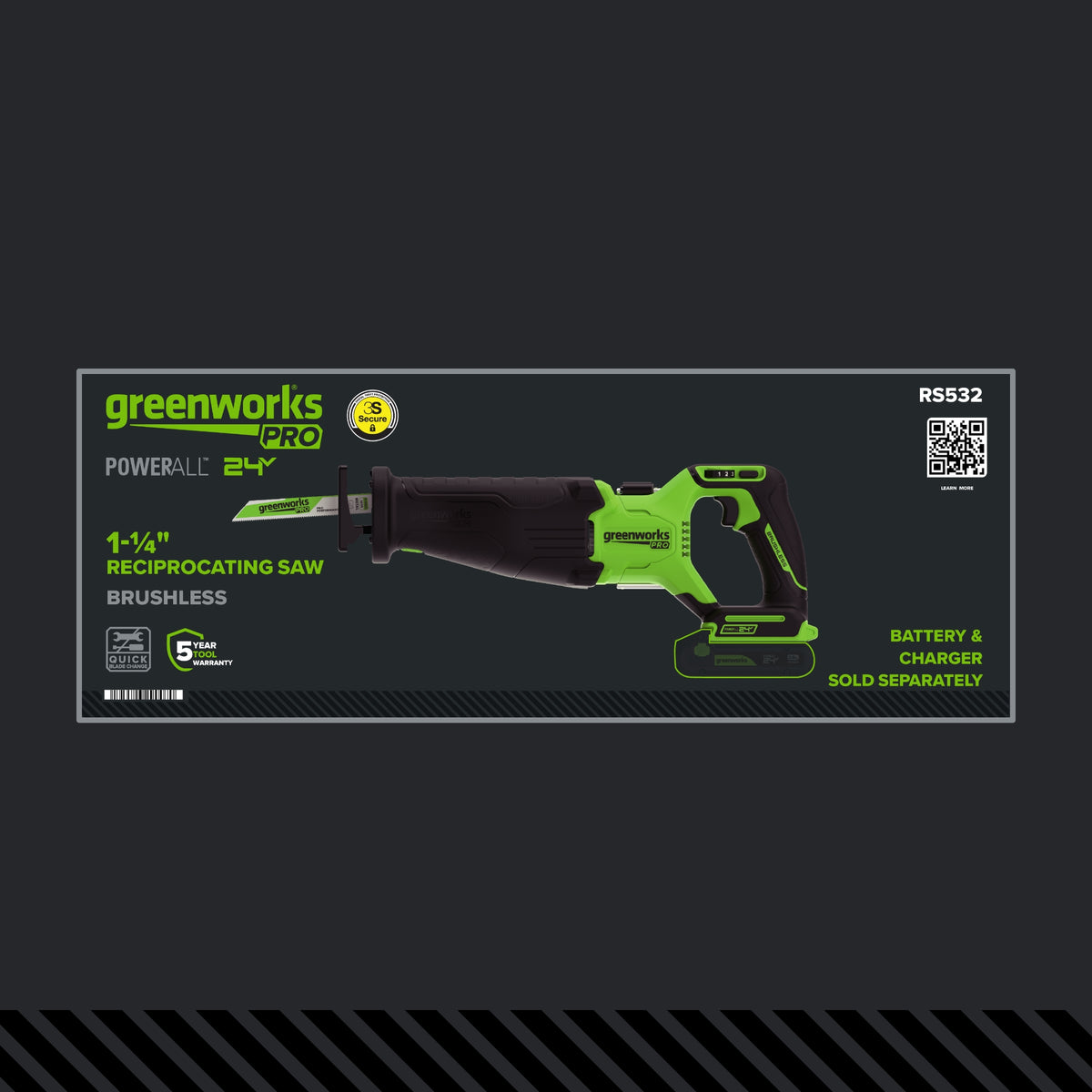 24V PowerAll Pro 1-1/4" Reciprocating Saw with Blade, 3,200 SPM