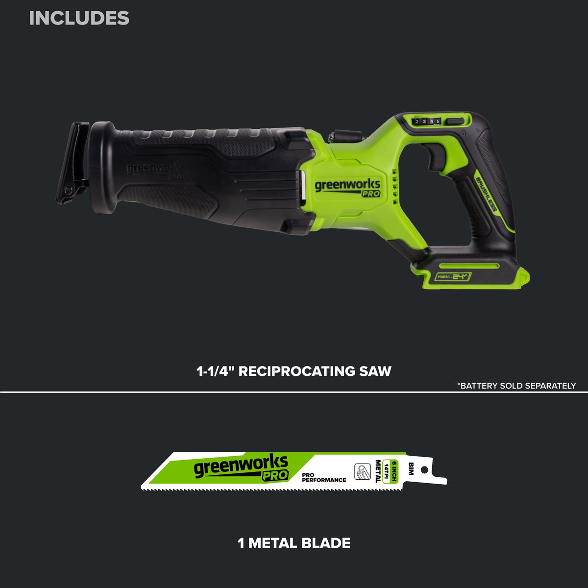 24V PowerAll Pro 1-1/4" Reciprocating Saw with Blade, 3,200 SPM