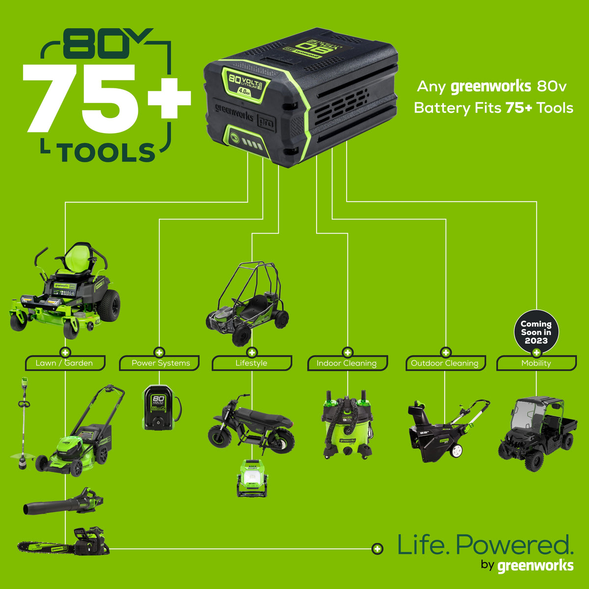 80V Cordless 10" Brushless Pole Saw: 2.0 Ah Battery and Rapid Charger